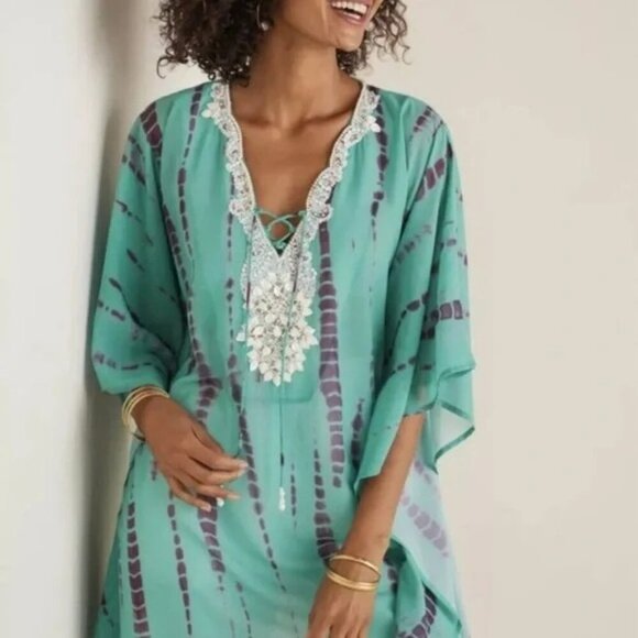Soft Surroundings Tops - Soft Surroundings Women's XL 18 Beaded Tunic Dip Tie Dye Galene Chiffon NWT
